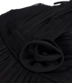 Natural silk voile evening dress with brooch