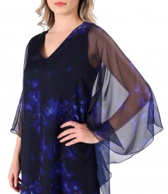 Butterfly dress made of printed veil with floral motifs
