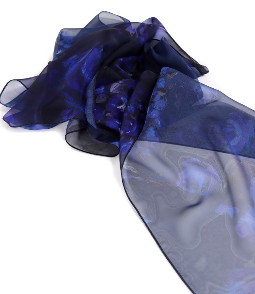 Organza veil scarf digital printed with floral motifs
