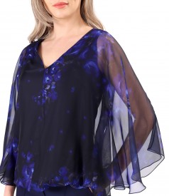 Butterfly blouse made of veil printed with floral motifs