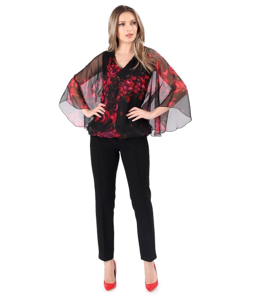 Butterfly veil blouse with ankle pants