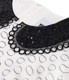 Elegant viscose dress with round collar with sequins