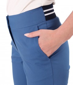 Elastic cotton pants with front pockets