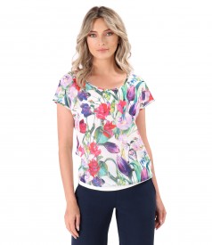 Blouse with floral printed veil front