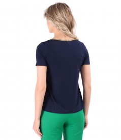 Elastic jersey blouse with short sleeves