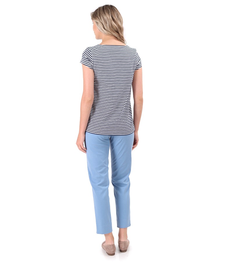 Smart/casual outfit with striped jersey blouse and ankle pants