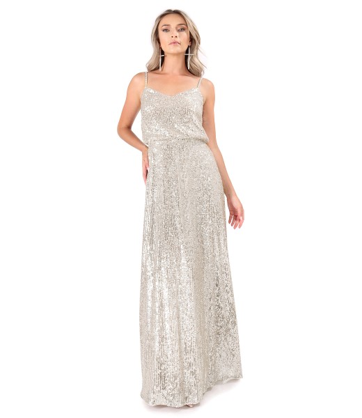 Long evening dress made of sequins with straps