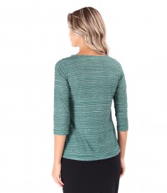 Elastic jersey blouse printed with geometric motifs