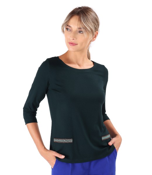 Elastic jersey blouse with multicolor elastic at the waist