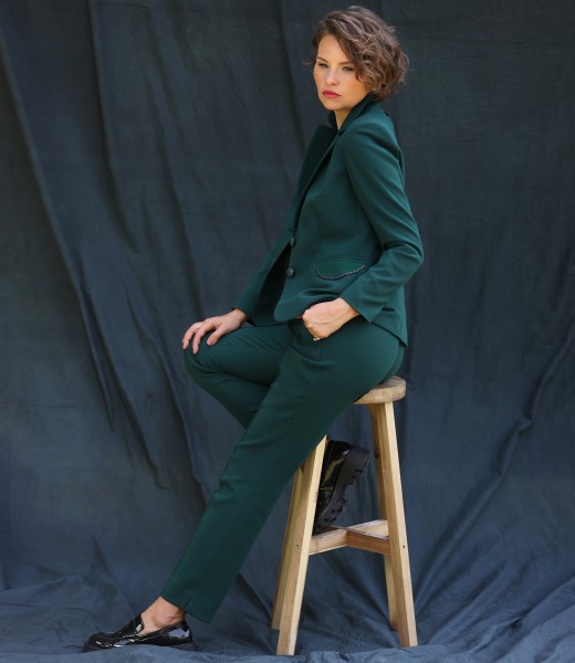 Women office suit with jacket and pants made of elastic fabric