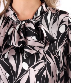 Viscose satin blouse with scarf collar