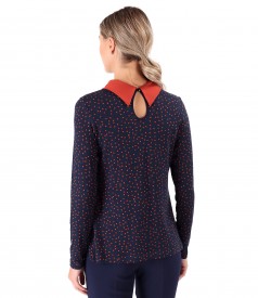 Elastic jersey blouse printed with polka dots