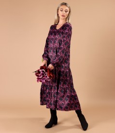 Midi dress with ruffles made of viscose satin