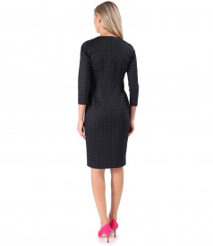 Midi dress with plaid and V low-cut neck