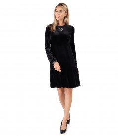 Elastic velvet dress with crystal at the neckline