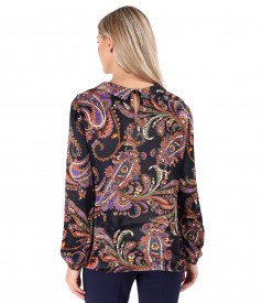 Viscose satin blouse with pointed collar