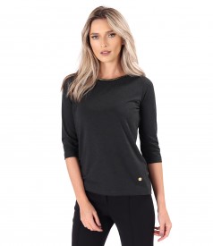 Elegant elastic jersey blouse with 3/4 sleeves