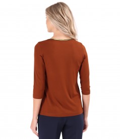 Elegant elastic jersey blouse with 3/4 sleeves