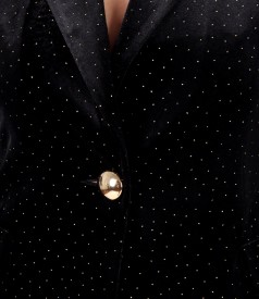 Black elastic velvet jacket with golden polka dots