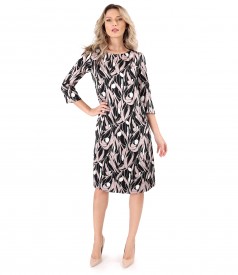 Elegant viscose satin dress printed with floral motifs