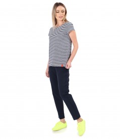 Elastic cotton blouse printed with stripes