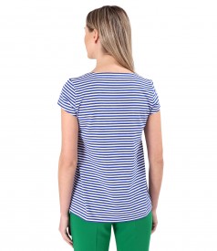 Elastic cotton blouse printed with stripes