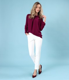 Blouse with folds on decolletage embellished with crystals