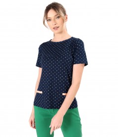 Printed elastic viscose jersey blouse