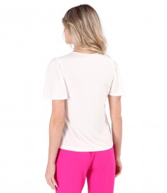 Elegant elastic jersey blouse with wide sleeves