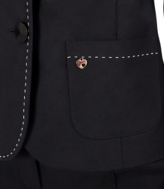 Elastic cotton office jacket with contrasting decorative stitching