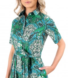 Elastic cotton shirt dress with paisley motifs