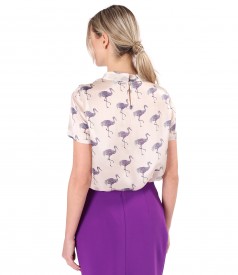 Slightly transparent printed natural silk blouse