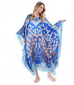 Long dress made of natural silk with a drawstring at the waist