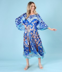 Long dress made of natural silk with a drawstring at the waist