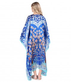 Long dress made of natural silk with a drawstring at the waist