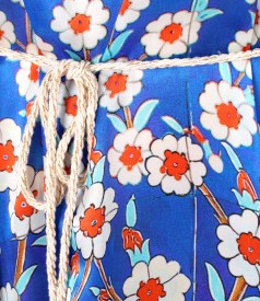 Long dress made of natural silk with a drawstring at the waist