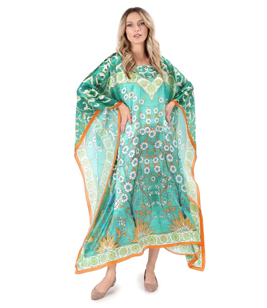 Kaftan dress in fine natural silk with a drawstring at the waist