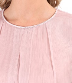 Silk dress with crystals inserts on decolletage