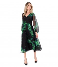 Digitally printed veil midi dress with floral motifs