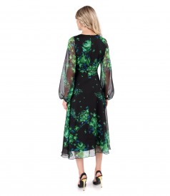Digitally printed veil midi dress with floral motifs