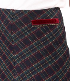 Flared skirt made of checkered viscose fabric
