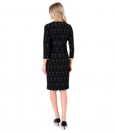 Elegant dress in thick elastic jersey with pearls on the sleeves