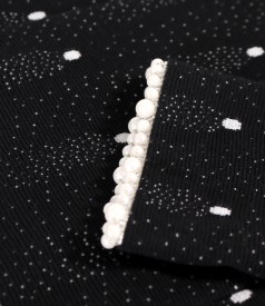 Elegant dress in thick elastic jersey with pearls on the sleeves