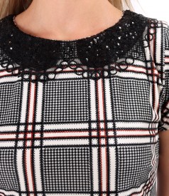 Elastic velvet checkered dress