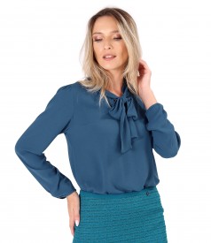 Blouse with long sleeves and scarf collar