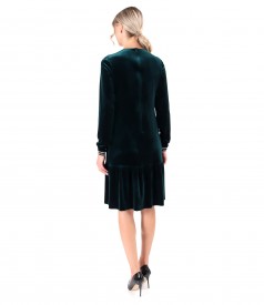 Elastic velvet dress with crystal at the neckline