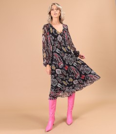 Midi dress made of printed veil with paisley motifs