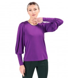 Elastic jersey blouse with long  sleeves and cuffs