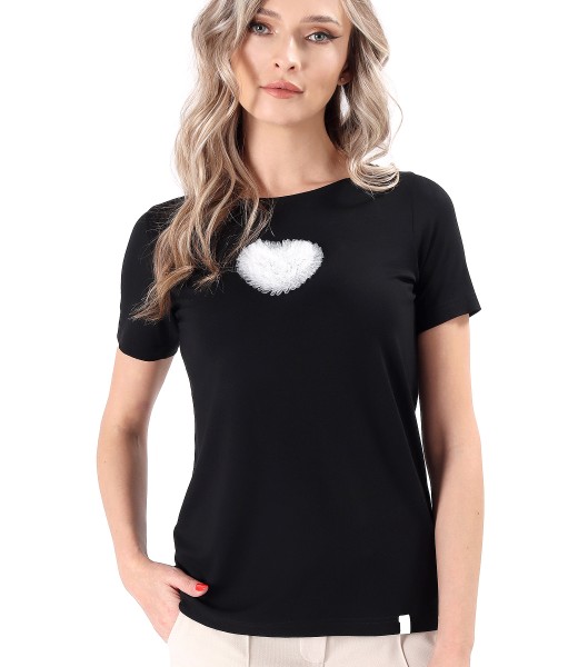 Elastic jersey blouse with decorative tulle heart