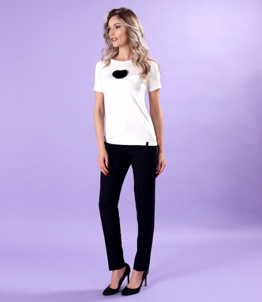 Elastic jersey blouse with tulle heart with ankle pants